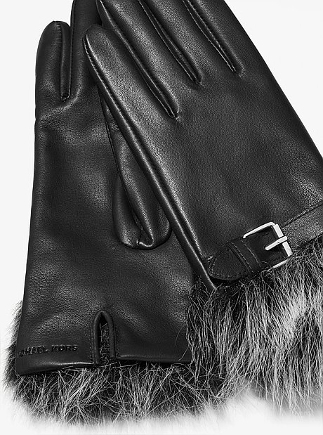 Gants en cuir &agrave; manchettes en fausse fourrure
