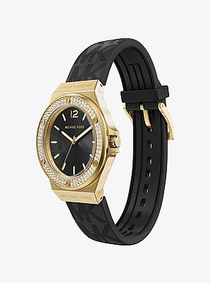 Lennox Pav&eacute; Gold-Tone and Logo Strap Watch