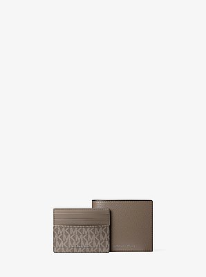 Pebbled Leather Billfold Wallet and Signature Logo Card Case Gift Set