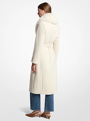 Manteau en m&eacute;lange de laine bord&eacute; de fausse fourrure