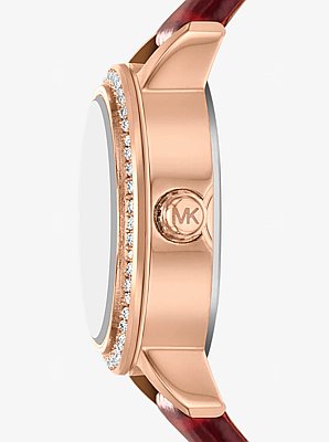 Micro Melissa Pav&eacute; Rose Gold-Tone and Crocodile Embossed Leather Watch