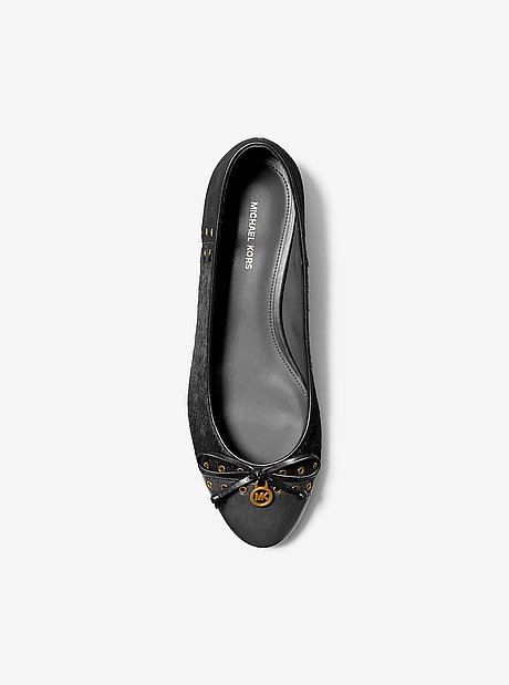 Piper Flex Grommeted Leather and Calf Hair Ballet Flat