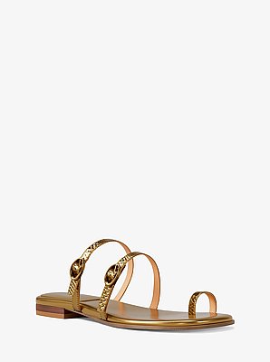 Kya Metallic Snake Embossed Leather Flat Sandal