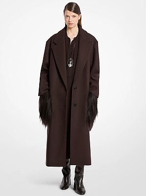 Wool Melton and Long Haired Shearling Coat