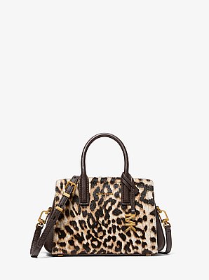 Laila Small Leopard Print Calf Hair Satchel