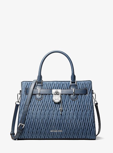 Landon Medium Matelassé Denim Satchel