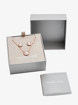 Precious Metal-Plated Pav&eacute; and Mother-of-Pearl Heart Jewelry Gift Set