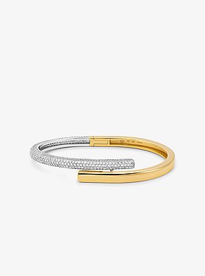 Pulsera r&iacute;gida de plata de ley con chapado en metales preciosos y pav&eacute;