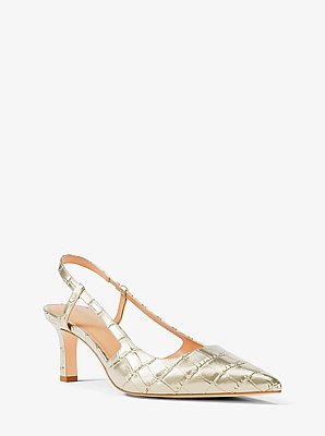 Zapato de sal&oacute;n Alora de piel metalizada con relieve de cocodrilo y tal&oacute;n descubierto