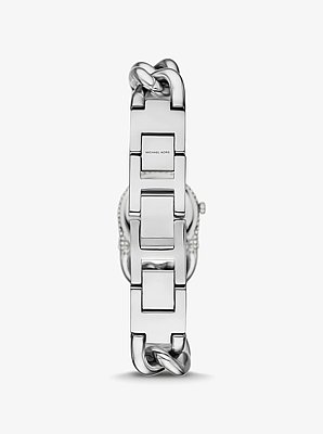 Petite Pav&eacute; Silver-Tone Chain-Link Watch