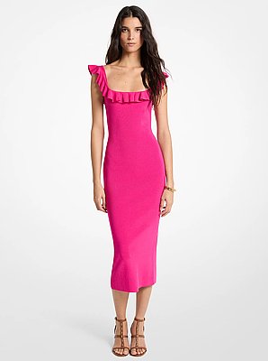 Ruffled Stretch Viscose Midi Dress