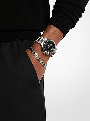 Ensemble-cadeau de montre surdimensionn&eacute;e de ton argent et de bracelet Billie