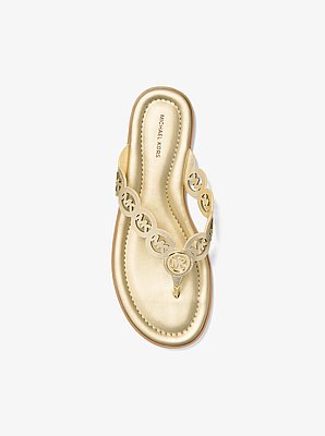 Janie Perforated Logo Metallic Leather Sandal