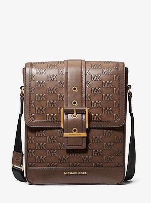 Bolso messenger Colby de piel curtida con logotipo en relieve