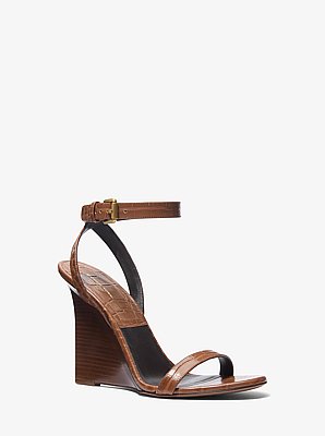 Claudia Crocodile Embossed Leather Wedge Sandal