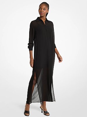 Robe chemisier en cr&ecirc;pe georgette &agrave; ceinture