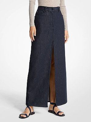 Falda larga de denim de lino
