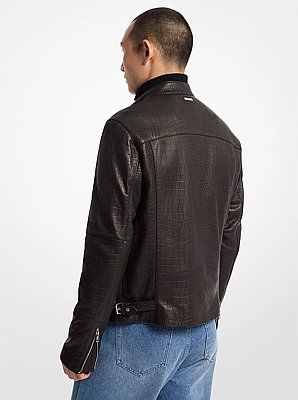 Chaqueta biker de piel con motivo de cocodrilo en relieve