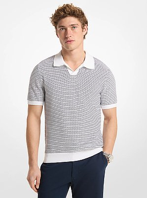 Textured Striped Cotton Polo Shirt