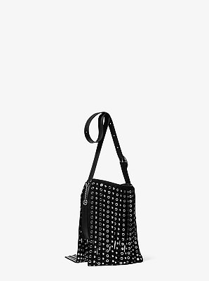 Petit sac messager Nolita en su&egrave;de &agrave; clous et &agrave; franges