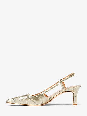 Zapato de sal&oacute;n Alora de piel metalizada con relieve de cocodrilo y tal&oacute;n descubierto