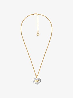 Logo and Pav&eacute; Heart Necklace