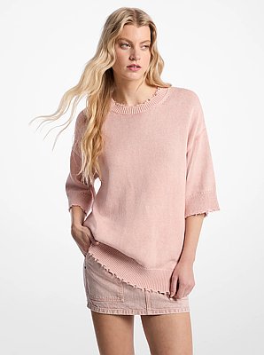 St&uuml;ckgef&auml;rbter Pullover aus Baumwolle und Kaschmir im Used-Look
