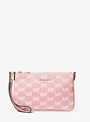 Jet Set Travel Small Logo Jacquard Denim Wristlet
