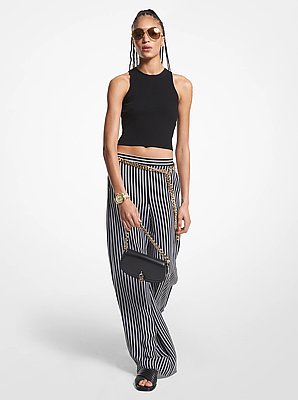 Pantal&oacute;n de pierna ancha de georgette a rayas