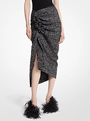 Smudged Glen Plaid Wool Pareo Skirt