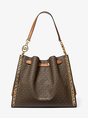Mina Large Signature Logo Chain Shoulder Bag