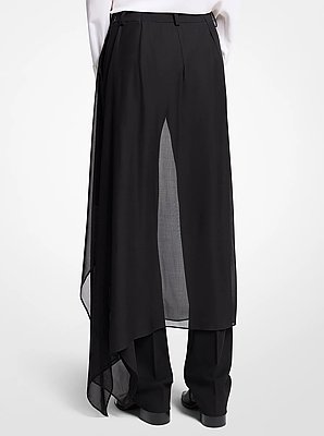 Tissue Wool Crepe and Silk Voile Veiled Trousers