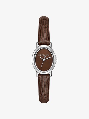Petite montre Maude de ton argent et en cuir gaufr&eacute; &agrave; motif de l&eacute;zard
