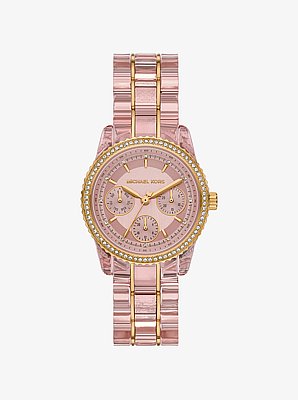 Ritz Pav&eacute; Pink-Tone and Acetate Watch