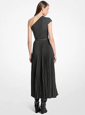 Pleated Stretch Wool One-Shoulder Dress