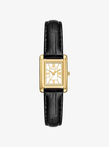 Reloj Essex peque&ntilde;o en tono dorado con correa de piel dise&ntilde;o de cocodrilo en relieve