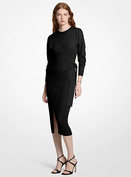 Robe mi-longue portefeuille en tricot