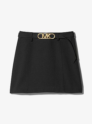 Stretch Crepe Belted Mini Skirt