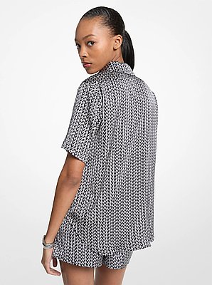 MK2000 Logo Print Satin Camp Shirt