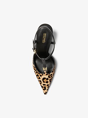 Nalia Leopard Print Calf Hair T-Strap Pump