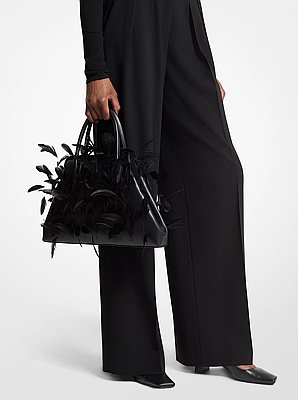 Sofia Large Hand-Embroidered Feather Leather Frame Satchel
