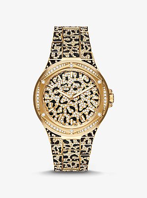 Reloj Lennox con pav&eacute; oversize con motivo animal en tono dorado