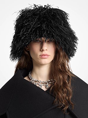 Hand-Embroidered Ostritch Plume Bucket Hat