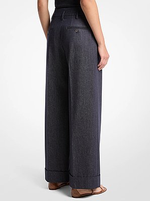 Pantal&oacute;n de lana con efecto denim y bajo con dobl&eacute;s