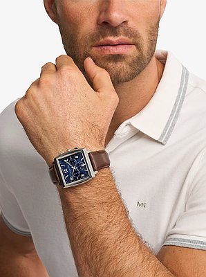 Oversized Rhys Silver-Tone and Leather Watch