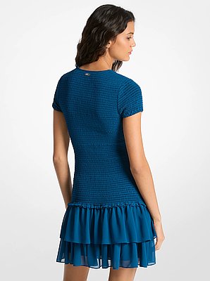 Smocked Georgette Ruffle Mini Dress