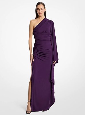 Draped Matte Jersey One-Shoulder Gown