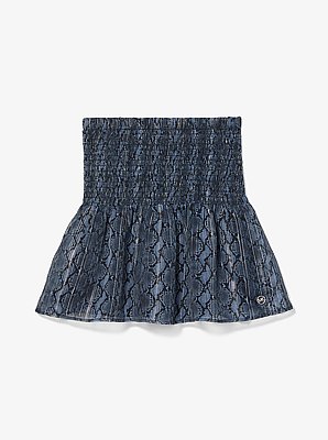 Metallic Snake Print Smocked Skirt