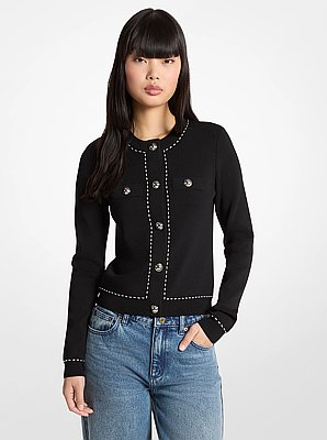 Strickjacke aus Stretch-Strick mit Nieten