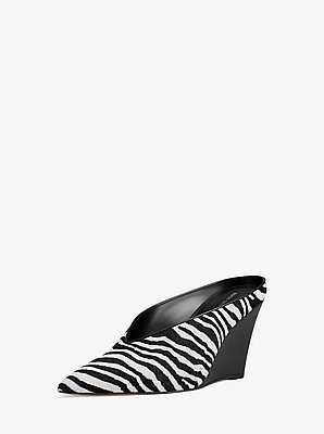 Xandra Zebra Print Calf Hair Wedge Mule